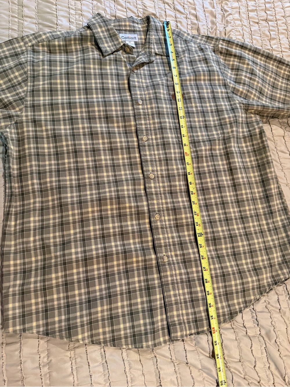 Carhartt Men’s Green Plaid Collared Short Sleeve Button Up Shirt Extra Large XL - Picture 8 of 8